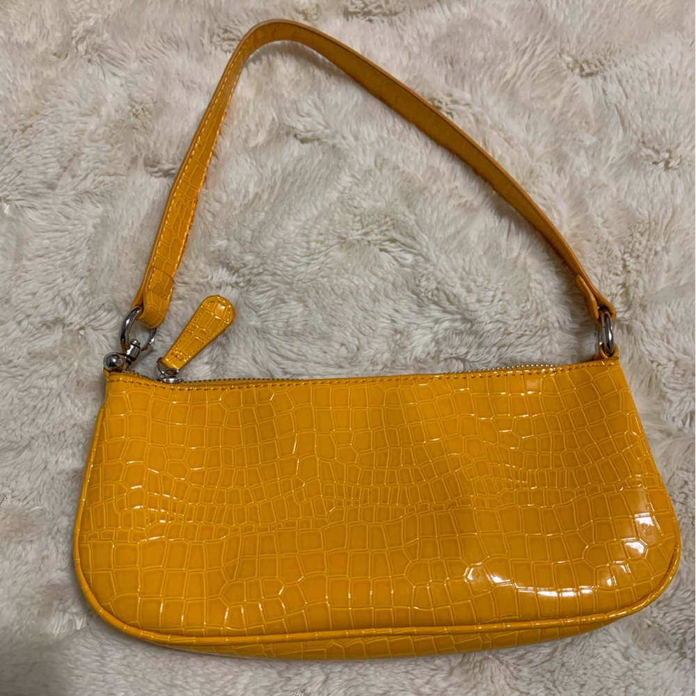 Orange-yellow pleather alligator print mini purse